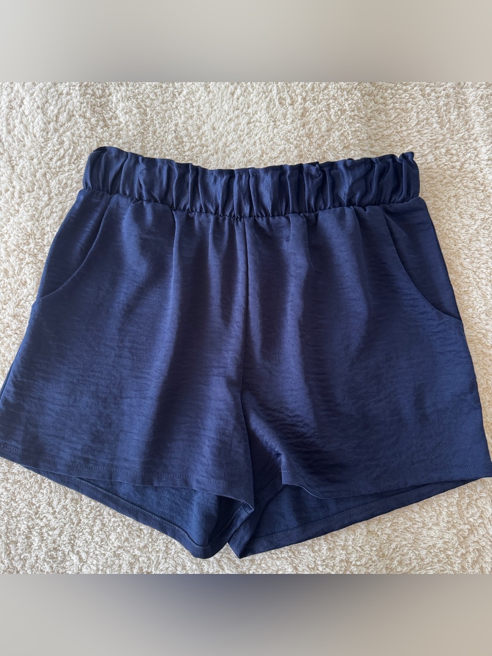 Tyche Navy Textured Satin Pull-On Shorts Elastic Waist Size L